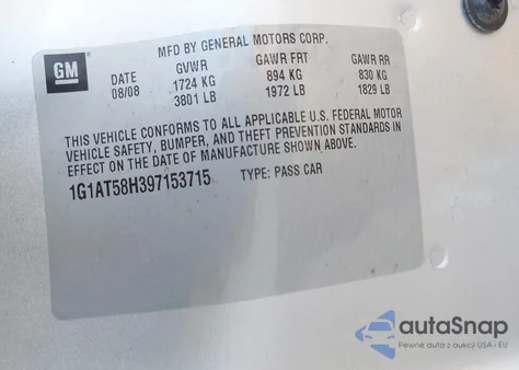 2009 Chevrolet Cobalt Lt z USA, uszkodzony, nr VIN 1G1AT58H397153715